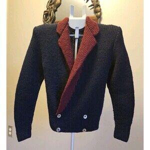 Vintage Ralph Lauren Hand Knit Wool Blazer Cardigan Womens M 90s Italy Sweater